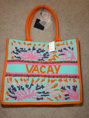 NWT America & Beyond VACAY Beaded Tote Bag - Orange & Turquoise